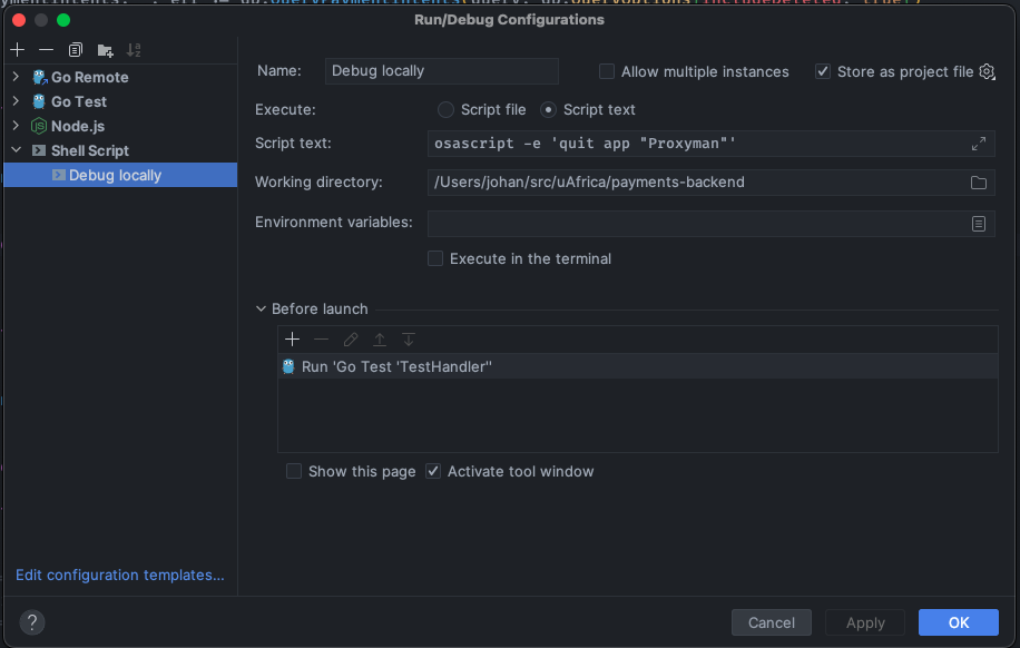 Debug config